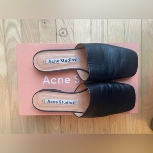 Acne studios black tessey slip on flat mules 38